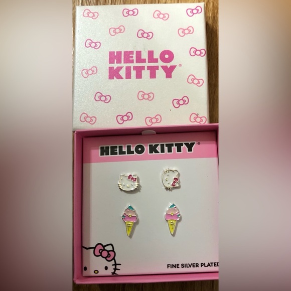 Hello kitty ice cream cone theme silver plated dainty earrings 2 pairs new - Picture 4 of 11